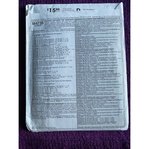 McCalls 4735 Women's applique cardigan jacket Sz os - Picture 3 of 5